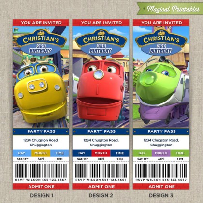 Personalized CHUGGINGTON Birthday Ticket Invitation Cards (Choose 3 designs at NO extra charge)